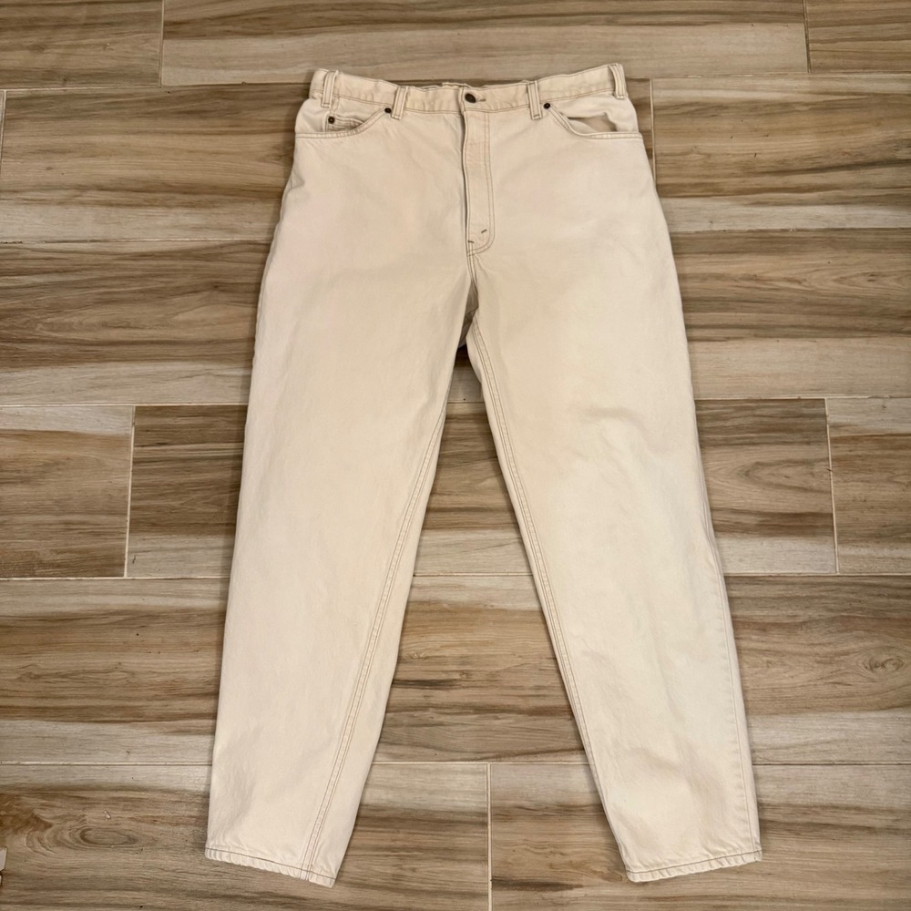 Vintage Levis 550 Orange Tab Relaxed Fit Tapered Leg Jeans Cream Off White 35x31